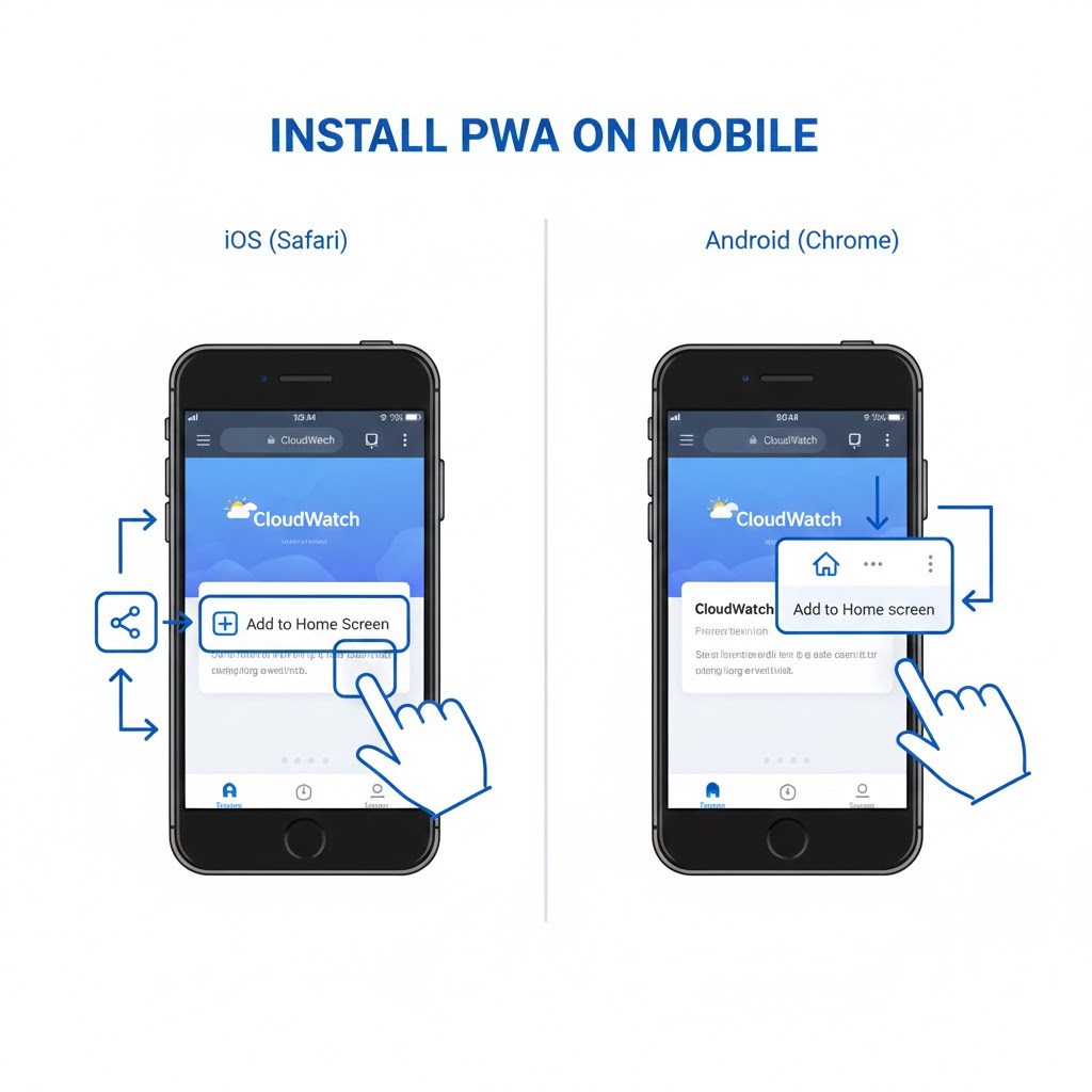 Step-by-step guide: How to add RemoverMarca app to home screen on iOS Safari and Android Chrome without downloading.